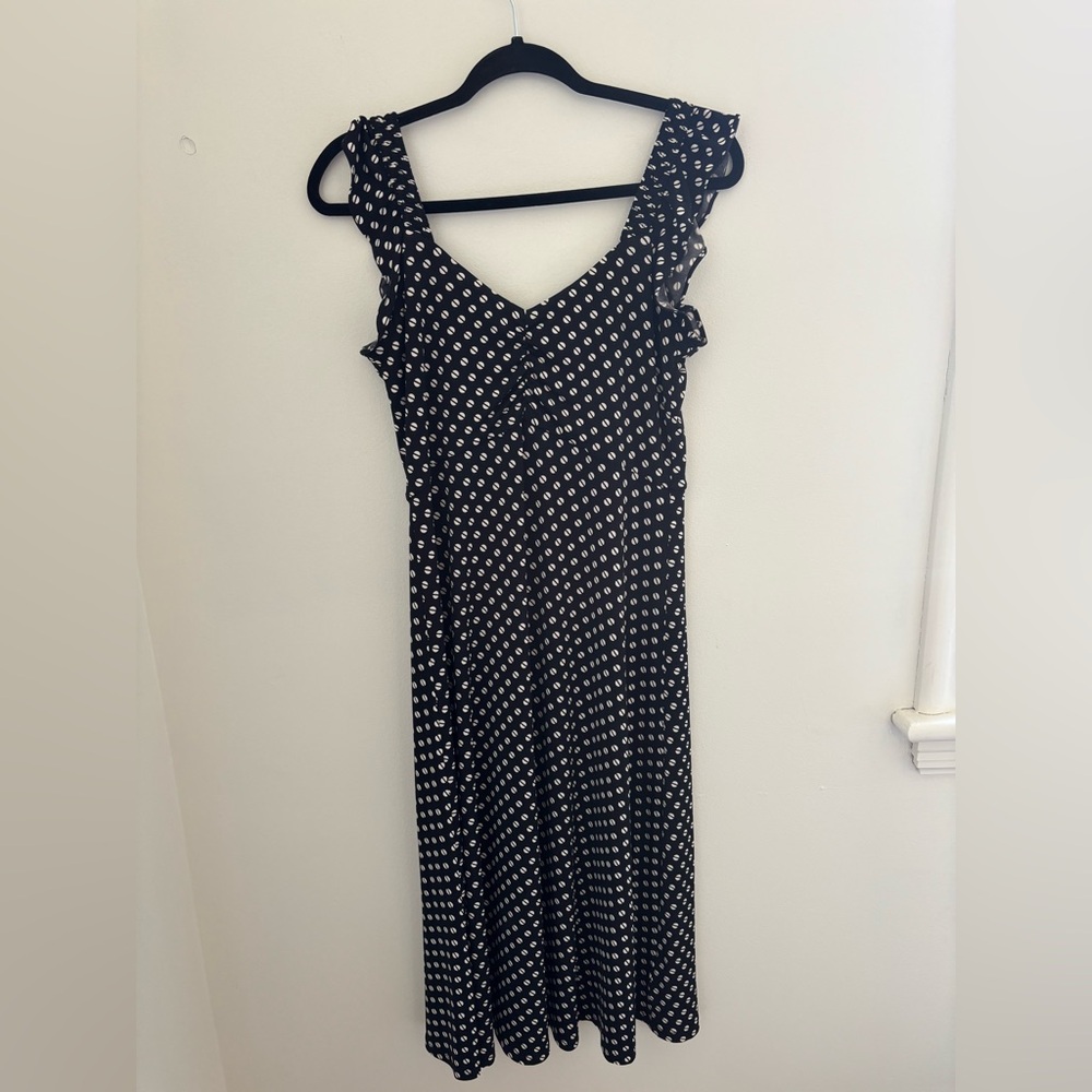 Michael Kors Womens Polka Dot Ruffle Midi Black Dress